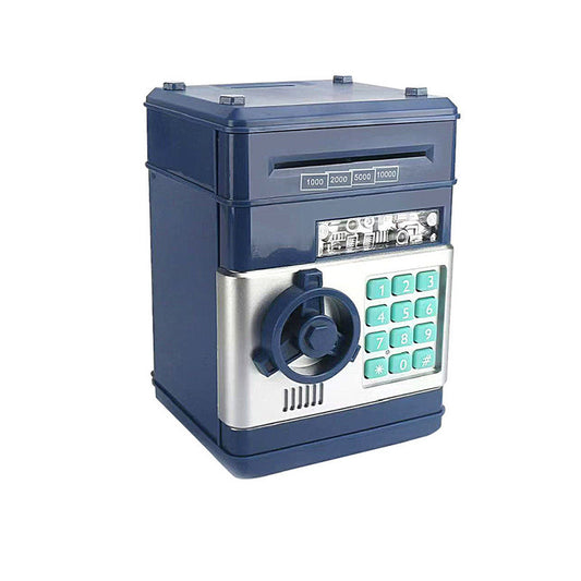 2-Piece Dark Blue Smart ATM Piggy Banks - Kids Electronic Money Safe with Password Lock & Auto-Roll in/out Feature