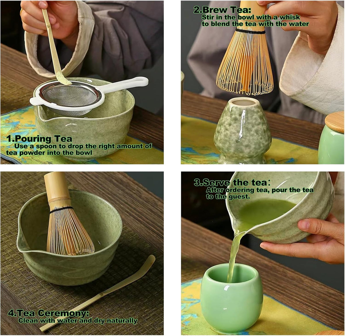 Red and white Complete Matcha Tea Ceremony Set - 4-Piece Japanese Traditional Whisk, Bowl, Whisk Holder & Scoop for Authentic Preparation at Home