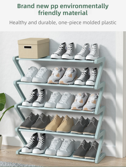 Black Stable Z-Shaped 4-Tier Shoe Rack(51x45CM) - Waterproof Cloth & Sturdy Steel Pipe, Easy Assembly & Space Saving for Dormitory & Small Apartments