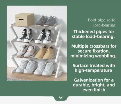 Blue Stable Z-Shaped 4-Tier Shoe Rack(51x45CM) - Waterproof Cloth & Sturdy Steel Pipe, Easy Assembly & Space Saving for Dormitory & Small Apartments