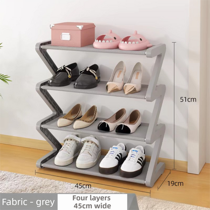 Grey Stable Z-Shaped 4-Tier Shoe Rack(51x45CM) - Waterproof Cloth & Sturdy Steel Pipe, Easy Assembly & Space Saving for Dormitory & Small Apartments