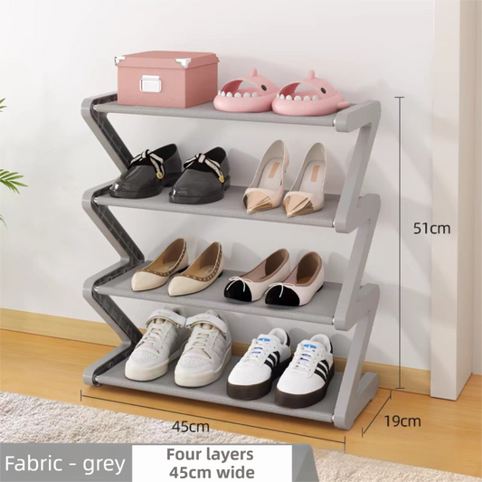 Grey Stable Z-Shaped 4-Tier Shoe Rack(51x45CM) - Waterproof Cloth & Sturdy Steel Pipe, Easy Assembly & Space Saving for Dormitory & Small Apartments