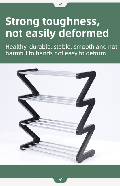 Grey Stable Z-Shaped 4-Tier Shoe Rack(51x45CM) - Waterproof Cloth & Sturdy Steel Pipe, Easy Assembly & Space Saving for Dormitory & Small Apartments