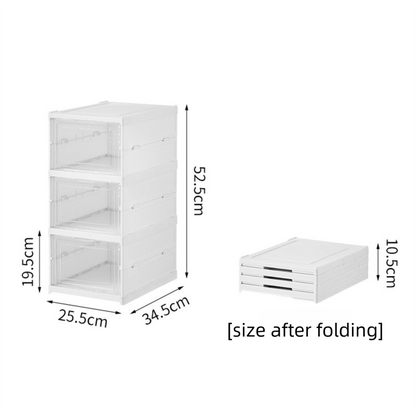 Transparent Grey 3-Layer Foldable Shoe Storage Tower with Transparent Display Panel & Back Ventilation - One-Pull Instant Setup Stackable Box (25.5x34.5x52.5CM)