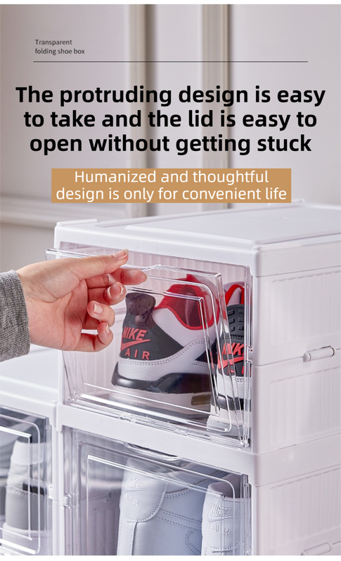 Transparent Brown 3-Layer Foldable Shoe Storage Tower with Transparent Display Panel & Back Ventilation - One-Pull Instant Setup Stackable Box (25.5x34.5x52.5CM)