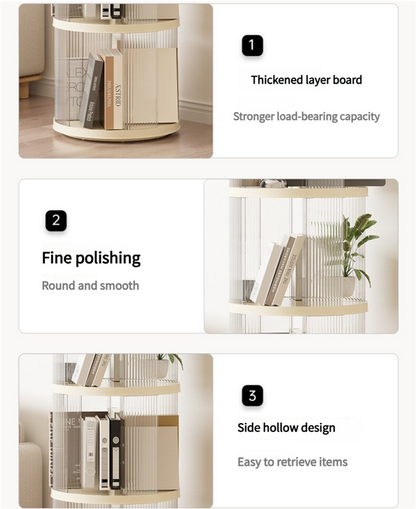 Rotating Storage Bookshelf Square 2 layers- Cream White Multi-Layer Storage Rack, 36x36x69.5cm (ABS+PET)