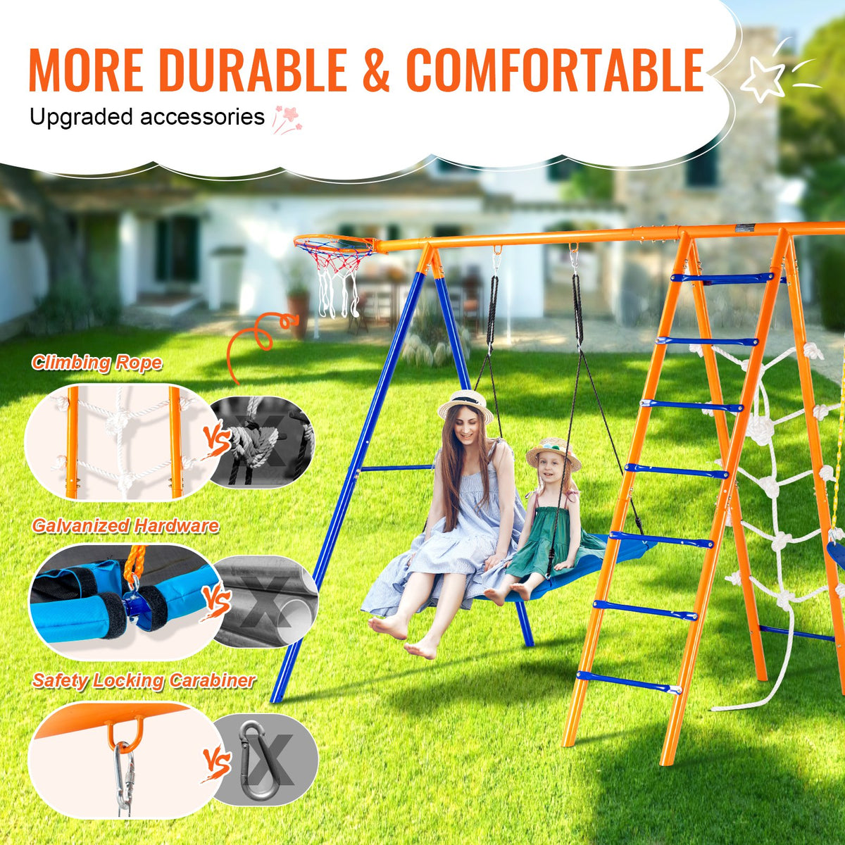 Swing Sets for Backyard 6 in 1 Swing Set 440lbs Capacity Metal Swingset