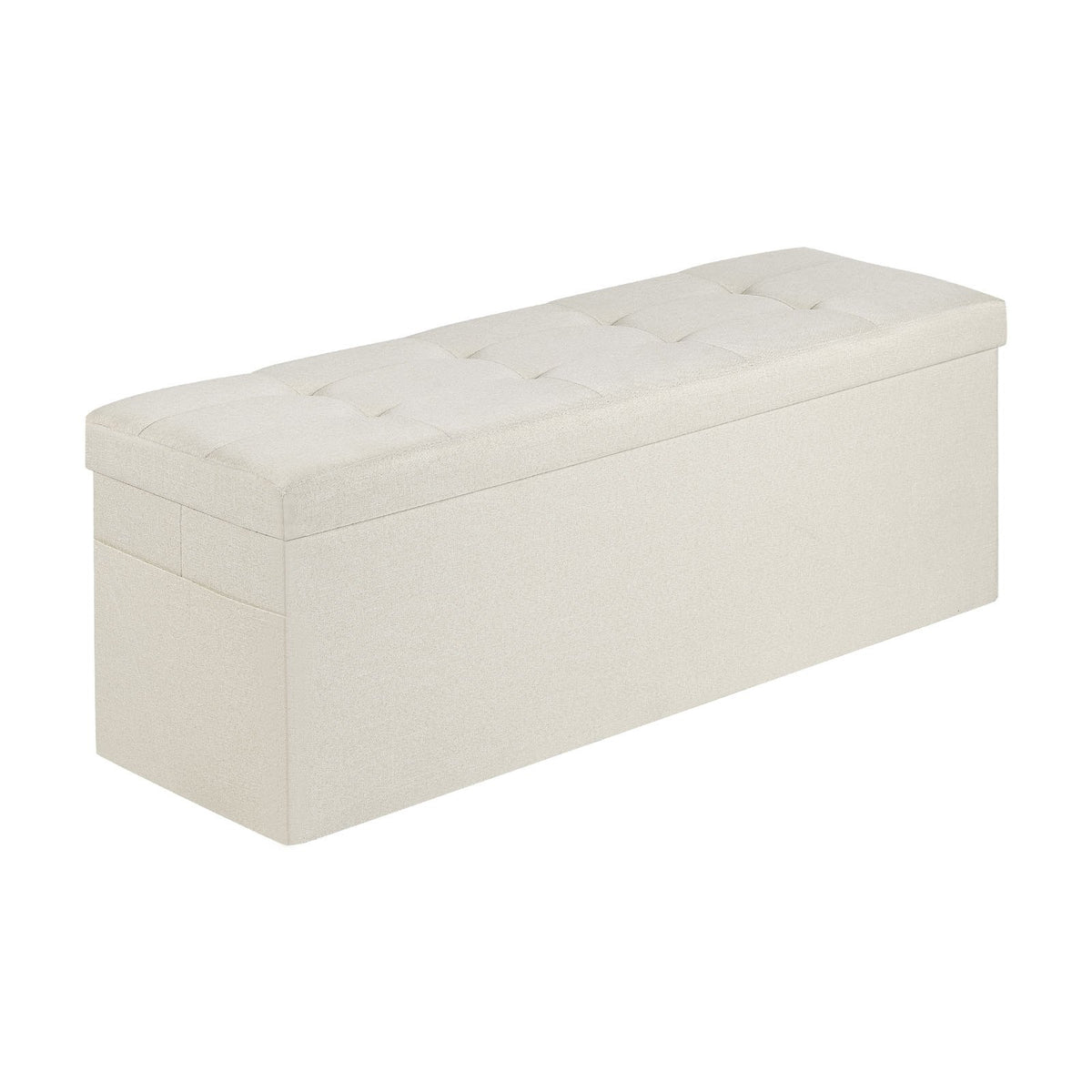 Foldable Storage Ottoman Bench, End of Bed Bench with Side Bags, Folding Upholstered Storage Chest Supports 660 lbs, Linen Bed Ottoman with Large Space for Living Room, Bedroom, Entryway, Beige