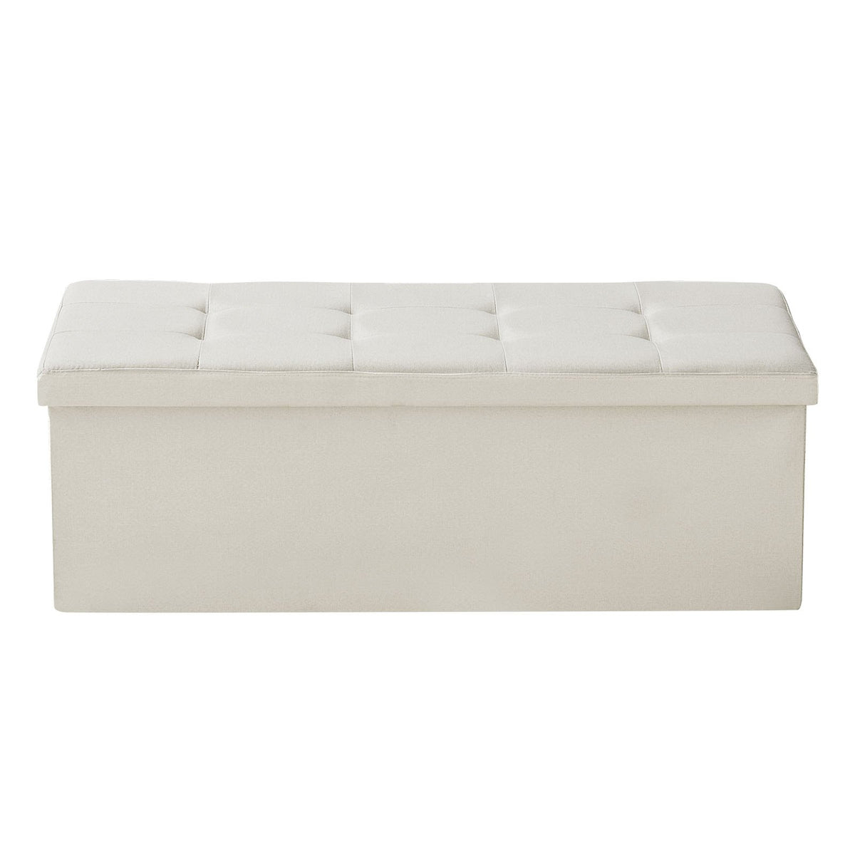 Foldable Storage Ottoman Bench, End of Bed Bench with Side Bags, Folding Upholstered Storage Chest Supports 660 lbs, Linen Bed Ottoman with Large Space for Living Room, Bedroom, Entryway, Beige