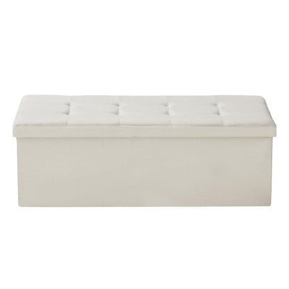 Foldable Storage Ottoman Bench, End of Bed Bench with Side Bags, Folding Upholstered Storage Chest Supports 660 lbs, Linen Bed Ottoman with Large Space for Living Room, Bedroom, Entryway, Beige