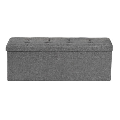 Foldable Storage Ottoman Bench, End of Bed Bench with Side Bags, Folding Upholstered Storage Chest Supports 660 lbs, Linen Bed Ottoman with Large Space for Living Room, Bedroom, Entryway, Grey