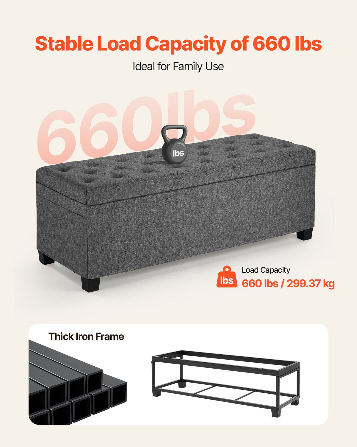 Storage Ottoman Bench, Button-Tufted End of Bed Bench with Side Bags, Flip-up Upholstered Storage Chest with Metal Frame, Linen Bed Ottoman for Living Room, Bedroom, Entryway, Office, Grey