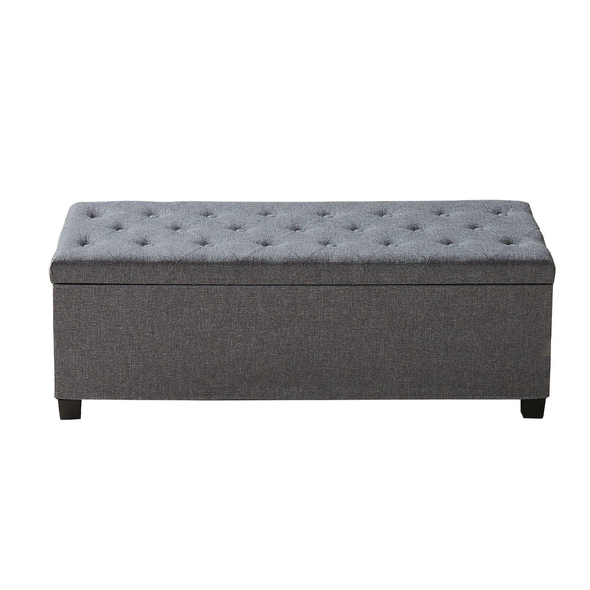 Storage Ottoman Bench, Button-Tufted End of Bed Bench with Side Bags, Flip-up Upholstered Storage Chest with Metal Frame, Linen Bed Ottoman for Living Room, Bedroom, Entryway, Office, Grey