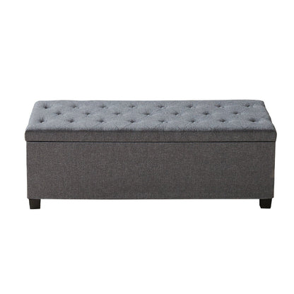 Storage Ottoman Bench, Button-Tufted End of Bed Bench with Side Bags, Flip-up Upholstered Storage Chest with Metal Frame, Linen Bed Ottoman for Living Room, Bedroom, Entryway, Office, Grey