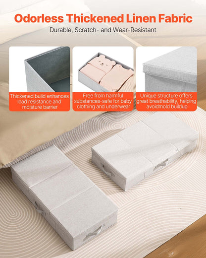 Under Bed Storage with Lids, 805 x 405 x 155 mm, 48L Large Underbed Clothes Storage Containers, Low Profile Gray Under Bed Drawer Shoe Organizer Bins Box for Blanket Shoe Bedroom, 2 Pack