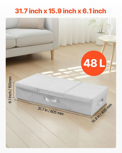 Under Bed Storage with Lids, 805 x 405 x 155 mm, 48L Large Underbed Clothes Storage Containers, Low Profile Gray Under Bed Drawer Shoe Organizer Bins Box for Blanket Shoe Bedroom, 2 Pack
