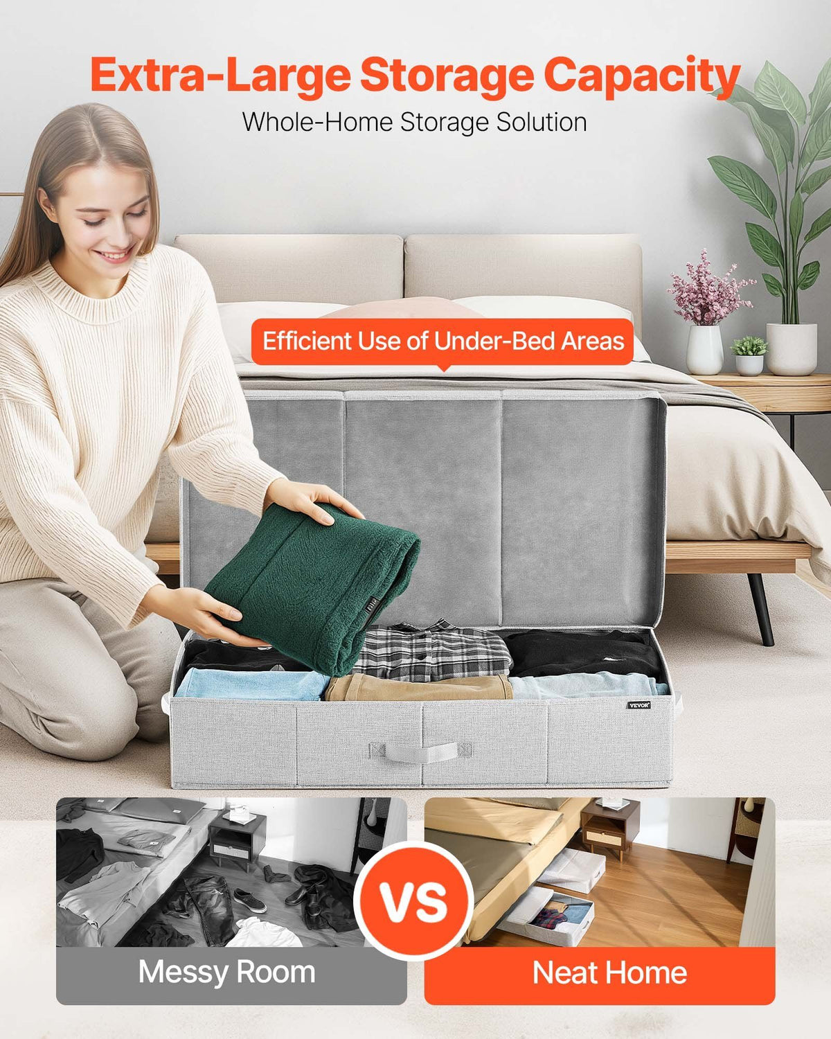 Under Bed Storage with Lids, 805 x 405 x 155 mm, 48L Large Underbed Clothes Storage Containers, Low Profile Gray Under Bed Drawer Shoe Organizer Bins Box for Blanket Shoe Bedroom, 2 Pack