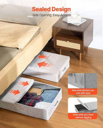 Under Bed Storage with Lids, 805 x 405 x 155 mm, 48L Large Underbed Clothes Storage Containers, Low Profile Gray Under Bed Drawer Shoe Organizer Bins Box for Blanket Shoe Bedroom, 2 Pack