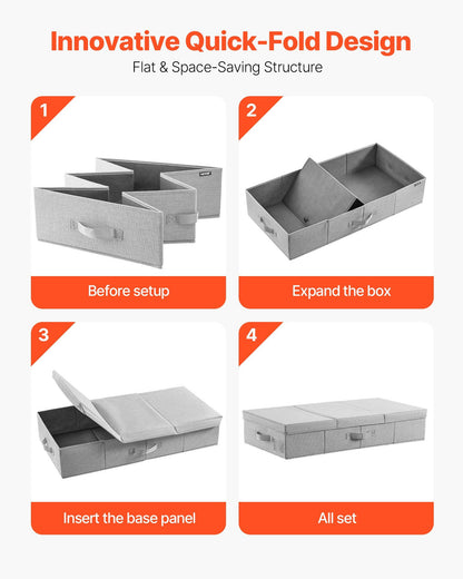 Under Bed Storage with Lids, 805 x 405 x 155 mm, 48L Large Underbed Clothes Storage Containers, Low Profile Gray Under Bed Drawer Shoe Organizer Bins Box for Blanket Shoe Bedroom, 2 Pack