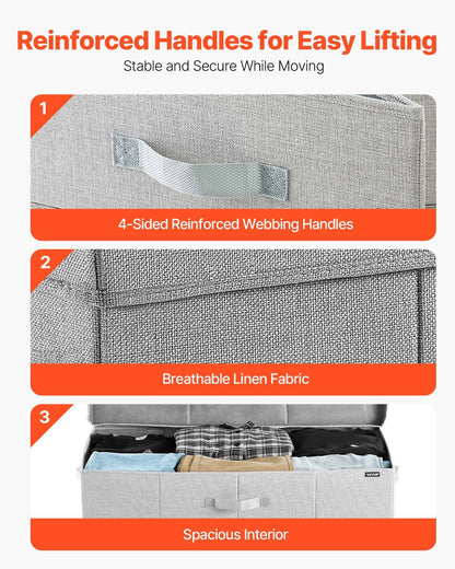 Under Bed Storage with Lids, 805 x 405 x 155 mm, 48L Large Underbed Clothes Storage Containers, Low Profile Gray Under Bed Drawer Shoe Organizer Bins Box for Blanket Shoe Bedroom, 2 Pack