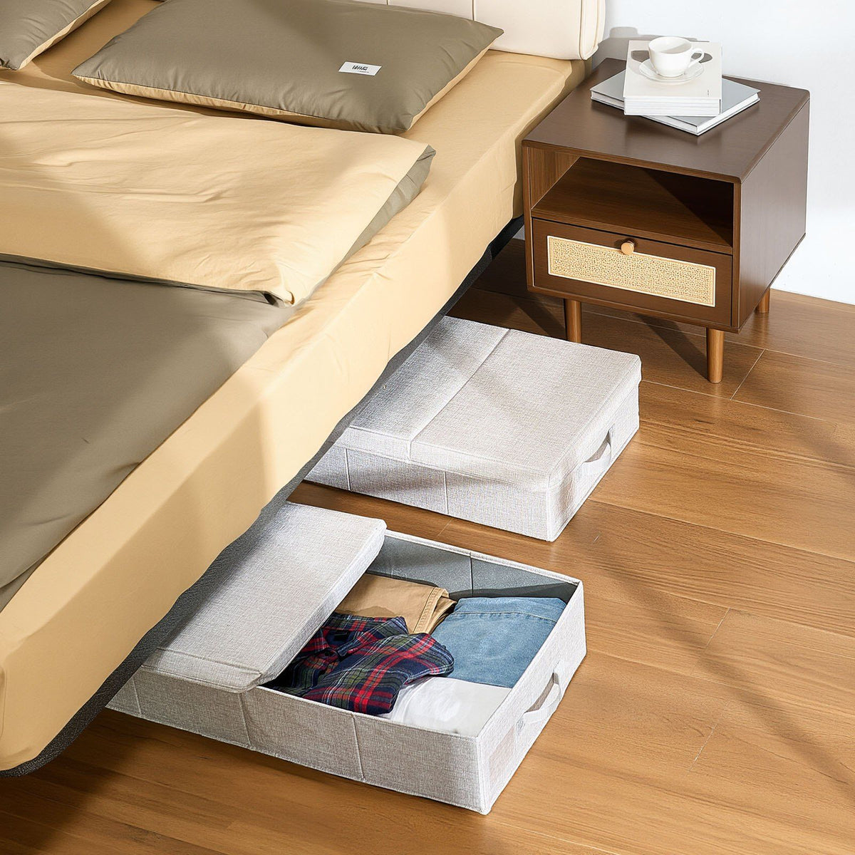 Under Bed Storage with Lids, 805 x 405 x 155 mm, 48L Large Underbed Clothes Storage Containers, Low Profile Gray Under Bed Drawer Shoe Organizer Bins Box for Blanket Shoe Bedroom, 2 Pack
