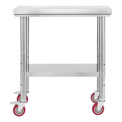 Stainless Steel Table, 60 x 76 cm Food Prep Worktable with Wheels, Kitchen Prep Table with Adjustable Undershelf Workstations for Commercial Kitchen, Restaurant, Hotel and Garage, Outdoor