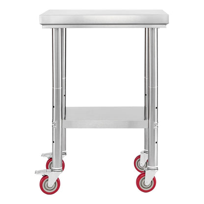 Stainless Steel Table, 61 x 45 cm Food Prep Worktable with Wheels, Kitchen Prep Table with Adjustable Undershelf Workstations for Commercial Kitchen, Restaurant, Hotel and Garage, Outdoor