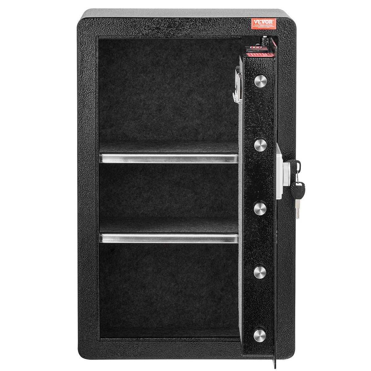 Single Door 3.5 cu.ft Safe Box with Key Lock & Password, Safe Lock Box with Fireproof Bag, Key Rack, LED Light, and 2 Shelves for Money, Documents, Jewelry, and Valuables, Black