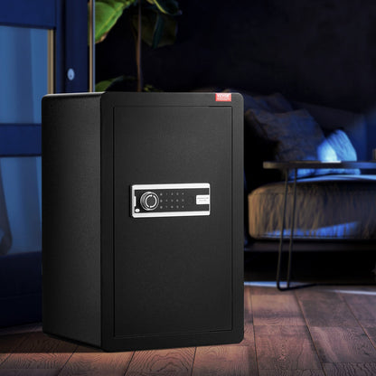 Single Door 3.5 cu.ft Safe Box with Key Lock & Password, Safe Lock Box with Fireproof Bag, Key Rack, LED Light, and 2 Shelves for Money, Documents, Jewelry, and Valuables, Black