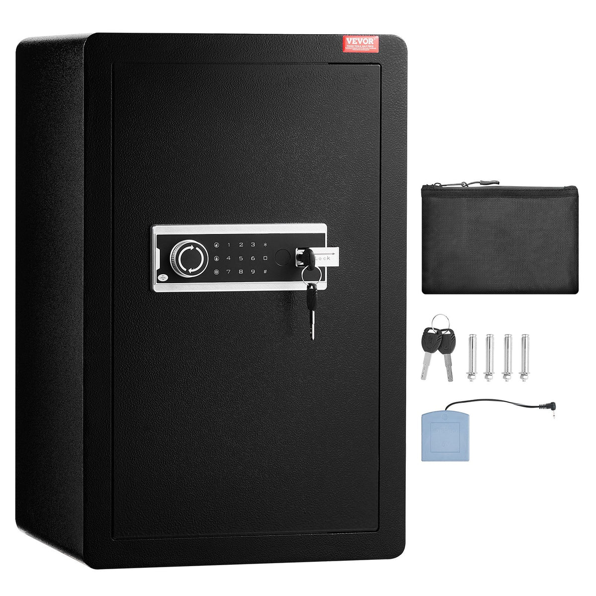 Single Door 3.5 cu.ft Safe Box with Key Lock & Password, Safe Lock Box with Fireproof Bag, Key Rack, LED Light, and 2 Shelves for Money, Documents, Jewelry, and Valuables, Black