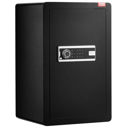 Single Door 3.5 cu.ft Safe Box with Key Lock & Password, Safe Lock Box with Fireproof Bag, Key Rack, LED Light, and 2 Shelves for Money, Documents, Jewelry, and Valuables, Black