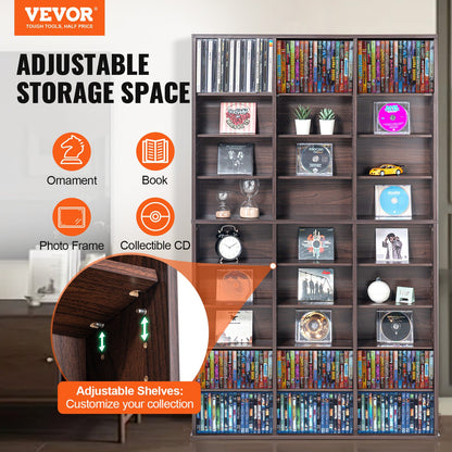 Media Storage Cabinet, 9-layer DVD Shelf Holds up to 756 CDs, Adjustable CD Shelves 27 Compartments, Protects & Organizes Music, Movie, Video Games or Memorabilia Collections, Espresso