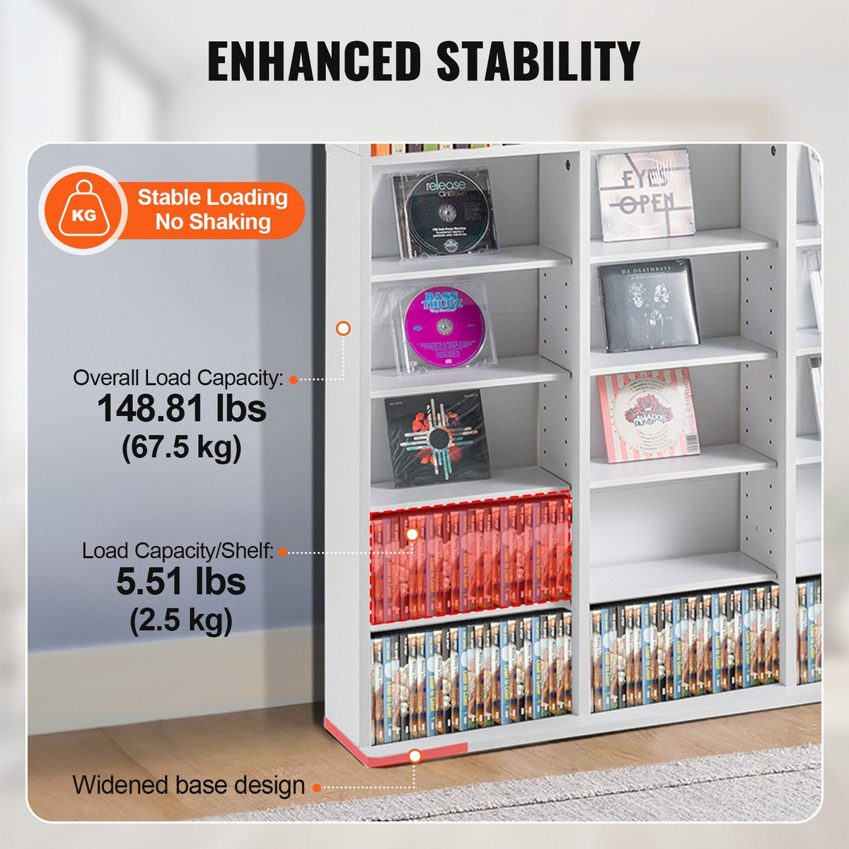 Media Storage Cabinet, 9-layer DVD Shelf Holds up to 756 CDs, Adjustable CD Shelves 27 Compartments, Protects & Organizes Music, Movie, Video Games or Memorabilia Collections,White
