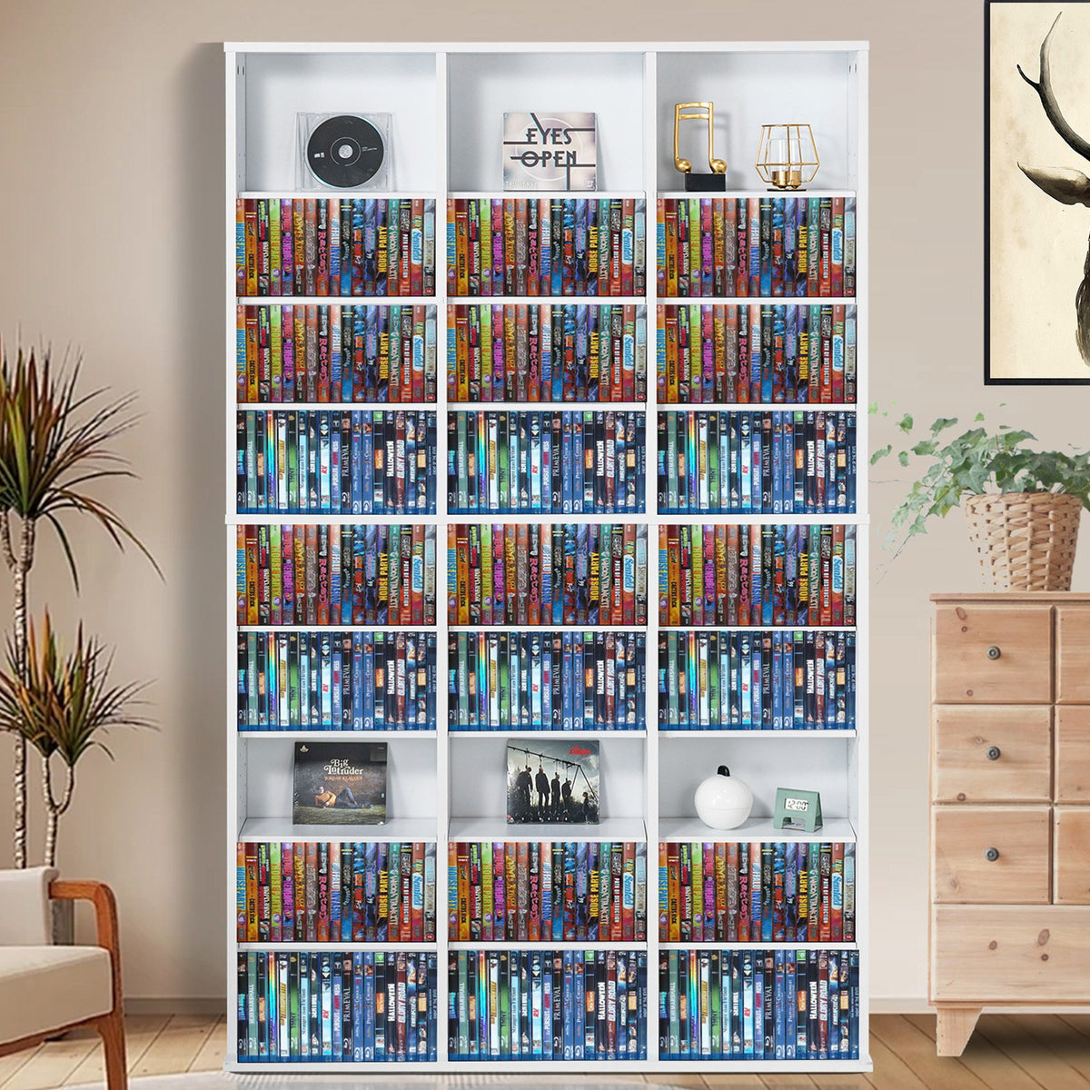 Media Storage Cabinet, 9-layer DVD Shelf Holds up to 756 CDs, Adjustable CD Shelves 27 Compartments, Protects & Organizes Music, Movie, Video Games or Memorabilia Collections,White