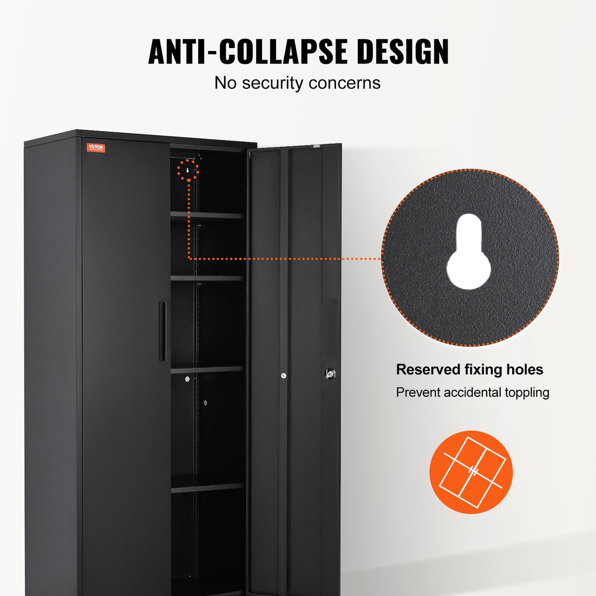 Metal Storage Cabinet with 2 Magnetic Doors and 4 Adjustable Shelves, 90 kg Capacity per Shelf, Locking Steel Storage Cabinet, 1.8 m Metal Cabinet with 3 Keys, for Office, Garage, Home, Black