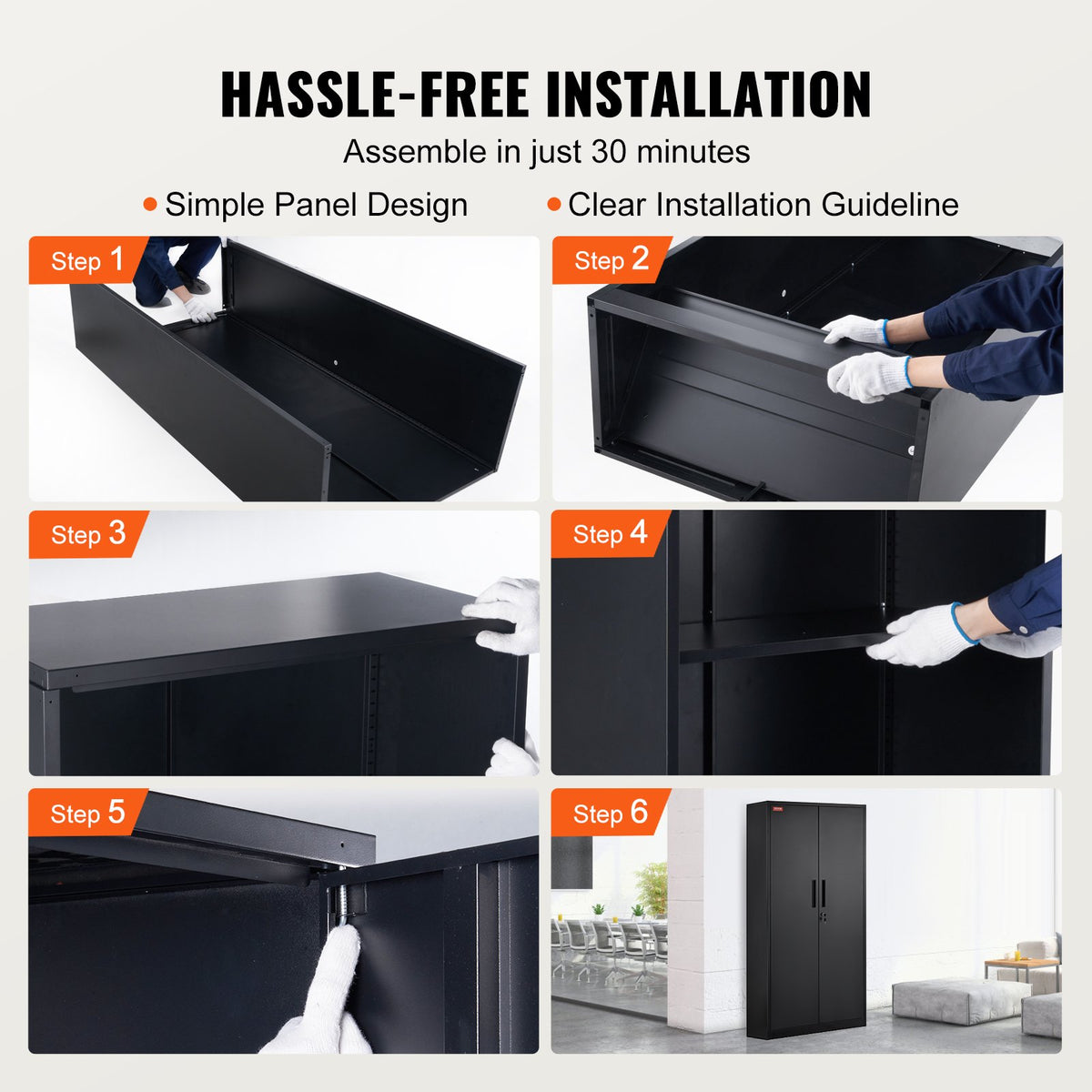 Metal Storage Cabinet with 2 Magnetic Doors and 4 Adjustable Shelves, 90 kg Capacity per Shelf, Locking Steel Storage Cabinet, 1.8 m Metal Cabinet with 3 Keys, for Office, Garage, Home, Black