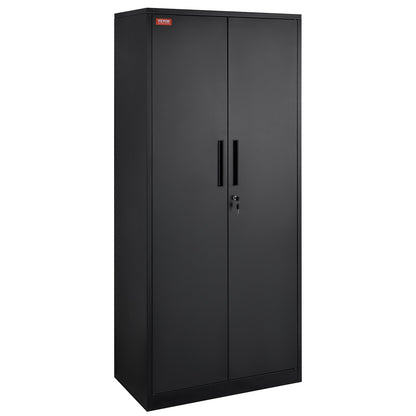Metal Storage Cabinet with 2 Magnetic Doors and 4 Adjustable Shelves, 90 kg Capacity per Shelf, Locking Steel Storage Cabinet, 1.8 m Metal Cabinet with 3 Keys, for Office, Garage, Home, Black