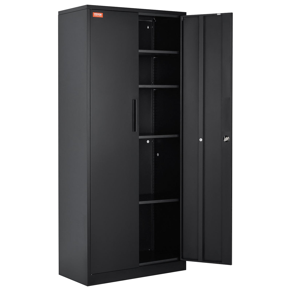 Metal Storage Cabinet with 2 Magnetic Doors and 4 Adjustable Shelves, 90 kg Capacity per Shelf, Locking Steel Storage Cabinet, 1.8 m Metal Cabinet with 3 Keys, for Office, Garage, Home, Black