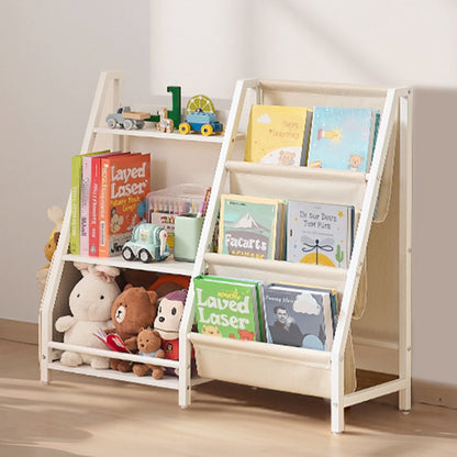3-Tier Kids Bookshelf, Toy Storage Organizer for Toddler, Book Shelf for Kids Rooms with Sling Book Rack and Storage Bag, Kids Storage Book Shelves for Kids Room, Playroom, Kindergarten, Nursery