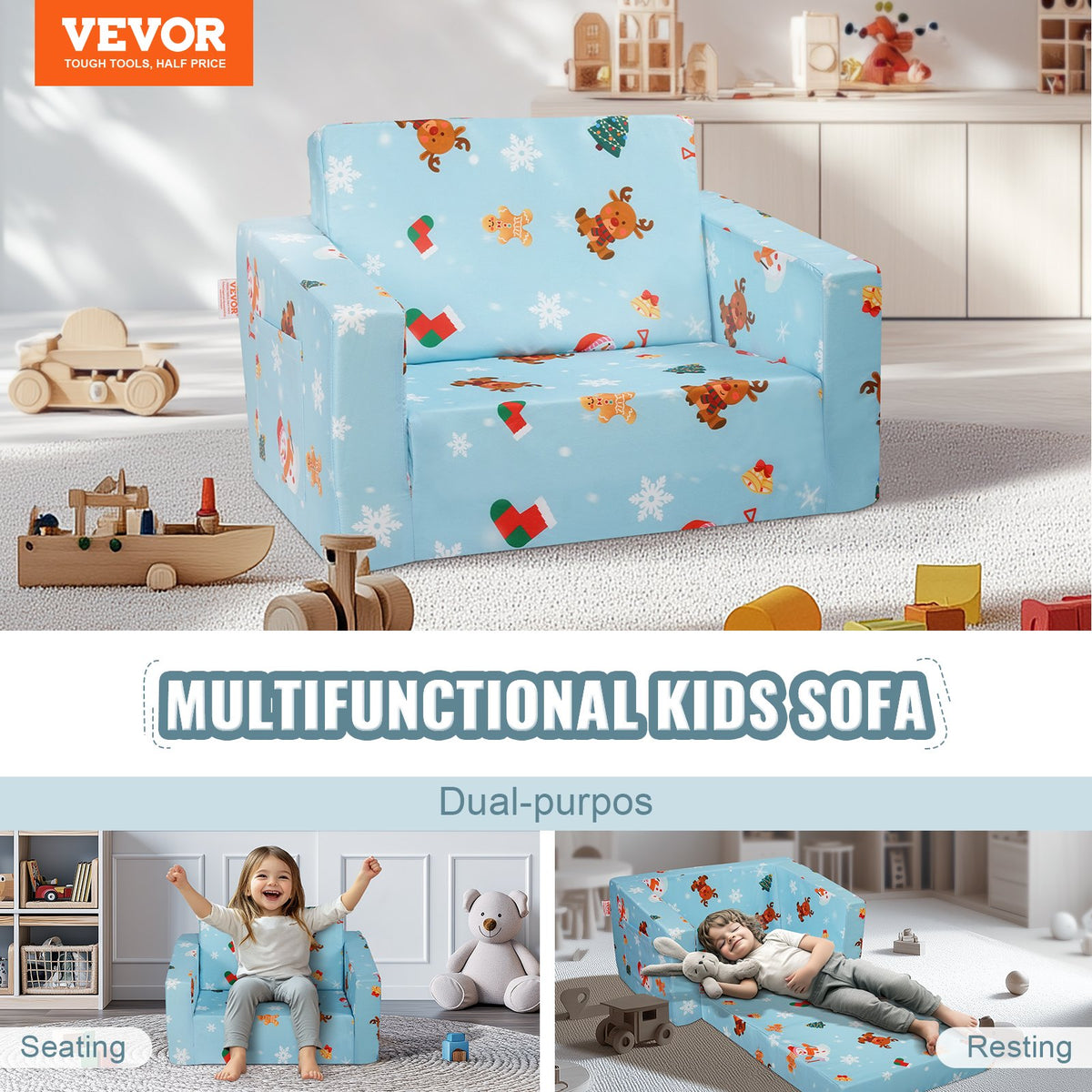 Baby Chair Foldable 2-in-1 Baby Lounger Couch Cartoon Kids Sofa Pink