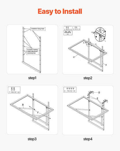 Balcony Hanging Table, 610 x 410 mm Metal Folding Balcony Railing Table, Outdoor Balcony Bar Table for Railings, 5-Level Adjustable, Fit Railing from 1" to 4.7", Serving Table for Patio & Deck