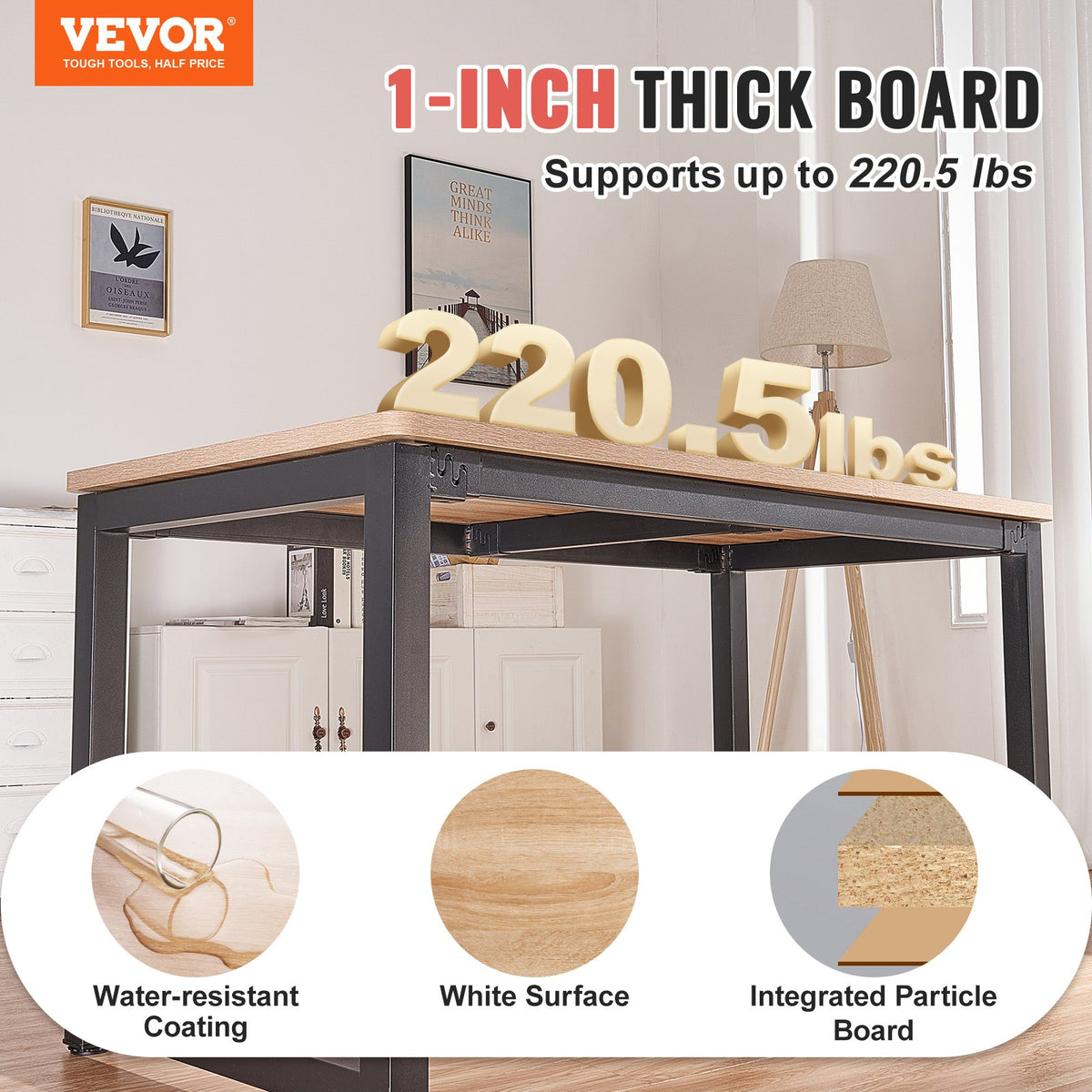 Table Top, 55" x 27.6" x 1", 220.5 lbs Load Capacity, Universal One-Piece Particle Board Desktop for Height Adjustable Electric Standing Desk Frame, Rectangular Countertop for Home & Office Desk