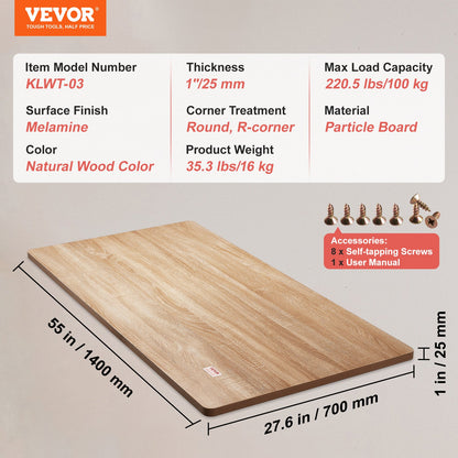 Table Top, 55" x 27.6" x 1", 220.5 lbs Load Capacity, Universal One-Piece Particle Board Desktop for Height Adjustable Electric Standing Desk Frame, Rectangular Countertop for Home & Office Desk