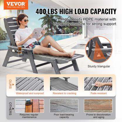 Outdoor Chaise Lounge Chair 6 Positions Reclining Patio Bench Lounger Gray