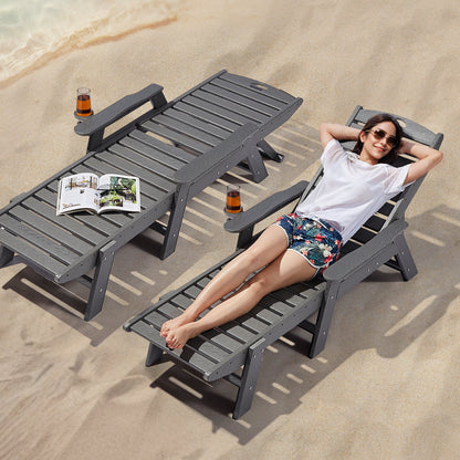 Outdoor Chaise Lounge Chair 6 Positions Reclining Patio Bench Lounger Gray