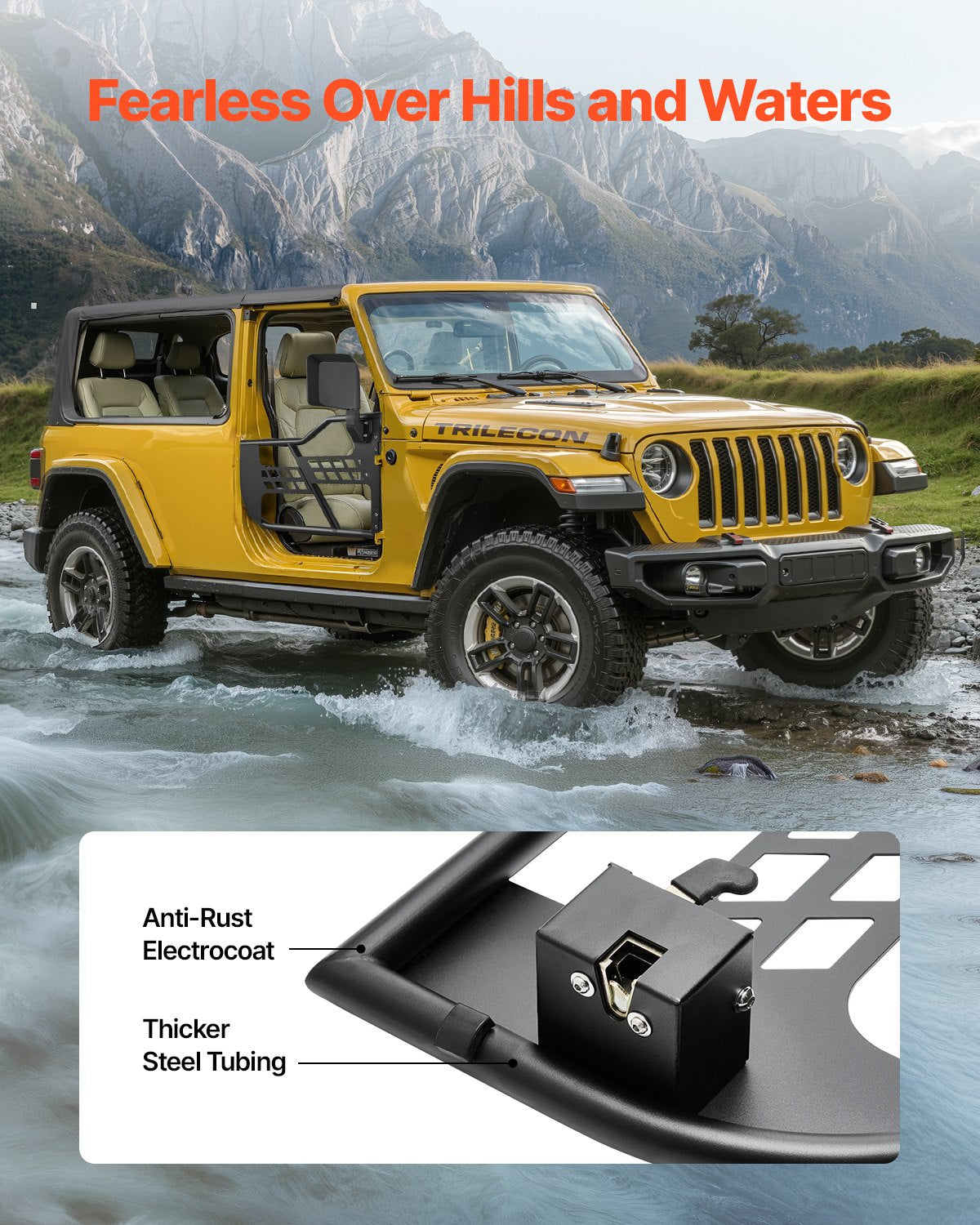 Jeep Tube Doors, 2-Door, Hunting Style Jeep Tubular Door with Heavy-Duty Hinges & OE Latch, Jeep Doors with Rear View Mirrors, Fit for 2018-2024 Jeep Wrangler JL & 2020-2024 Jeep Gladiator JT