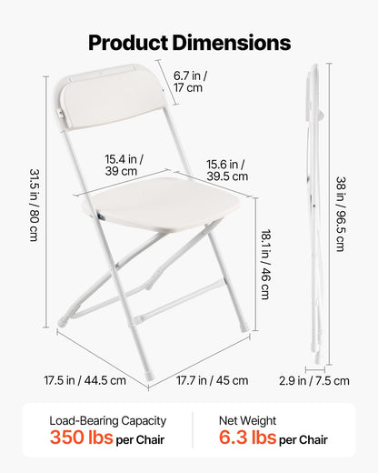 4 Pack Folding Chairs, Foldable Plastic Chairs with Heavy Duty Metal Frame, Portable Folding Card Table Chairs, Stackable Indoor Outdoor Seats for Home, Yard, Garden, Parties, Events, White