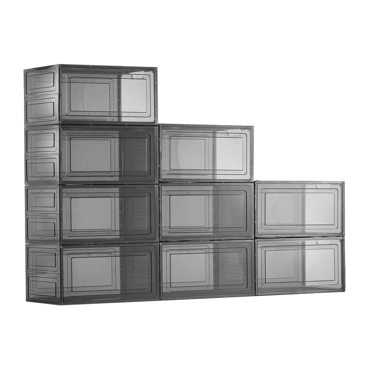 Shoe Storage Boxes, 9 Pack Clear Stackable Shoe Boxes Storage Organizers with Magnetic Door, Fit up to US Size 13, Plastic Sneaker Containers for High Heels, Boots, and Hats, Transparent Black