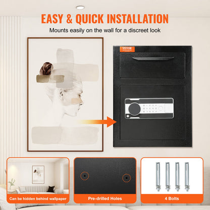 1.7 Cub Depository Safe, Deposit Safe with Drop Slot, Electronic Code Lock and 2 Emergency Keys, 17.71'' x 13.77'' x 13.77'' Business Drop Slot Safe for Cash, Mail in Home, Hotel, Office