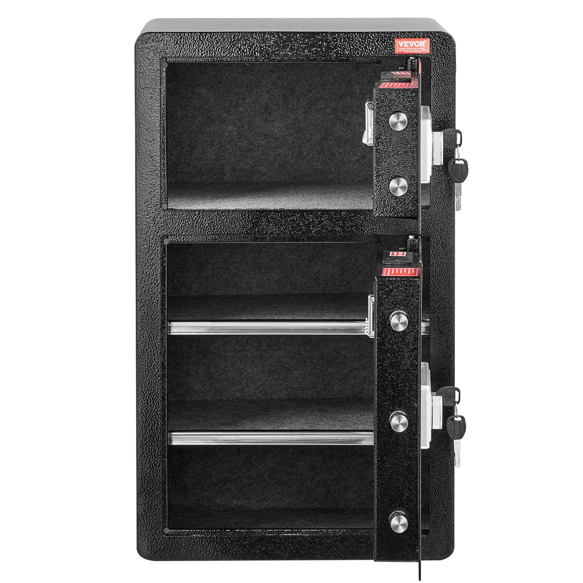 Double Doors 4.5 cu.ft Safe Box with Key Lock & Password, Safe Lock Box with Fireproof Bag, Key Rack, LED Light and 2 Height Adjustable and Removable Divider for Money, Documents, Jewelry and Valuables, Black